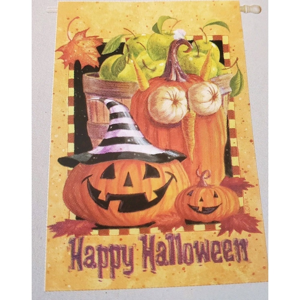 Evergreen Decorative Flag Happy Halloween Pumpkins Fall Autumn 29" x 43" New